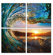 Waves / Sunset -Quadtych - California Wall Art
